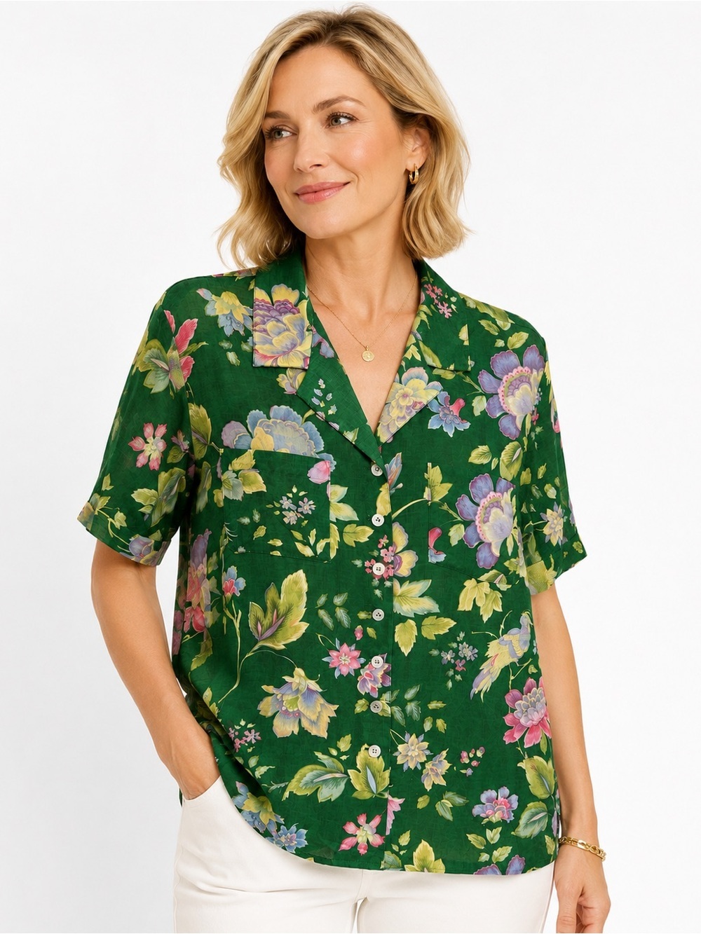 Vintage 90s Geiger Collections Austria Size 38/US 8 Floral Wool Blend Blouse NWT